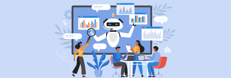 illustrative image of people seen using AI app's for there daily office work